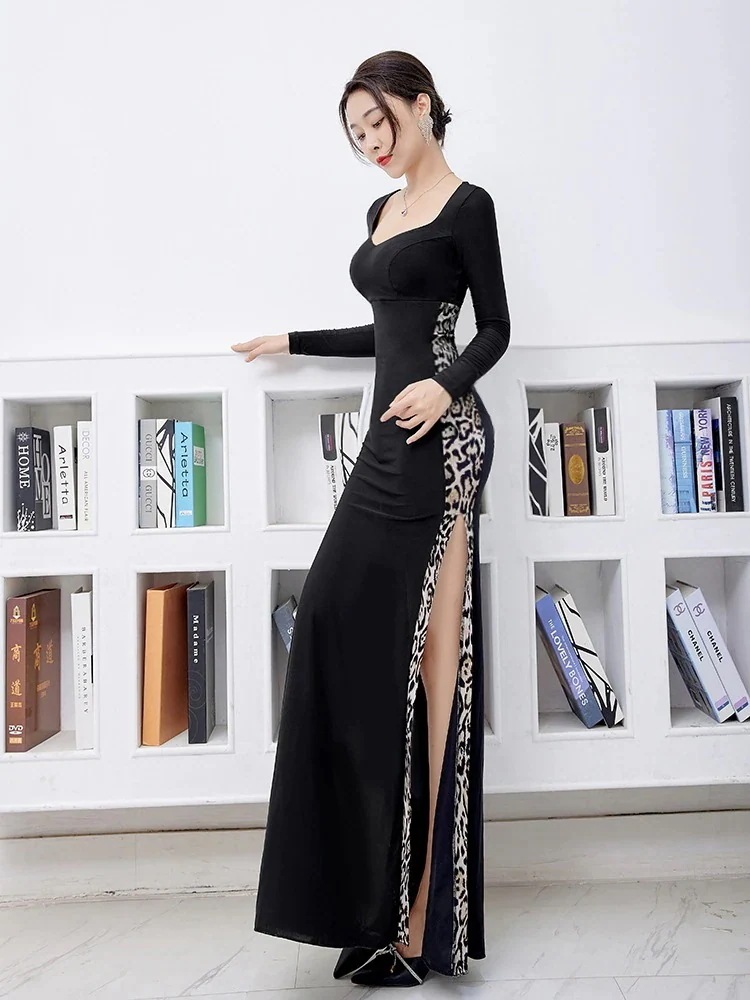 セクシードレステール長袖ソリッドカラーサウナテクニシャンスーツロングスリットイブニングドレス安い