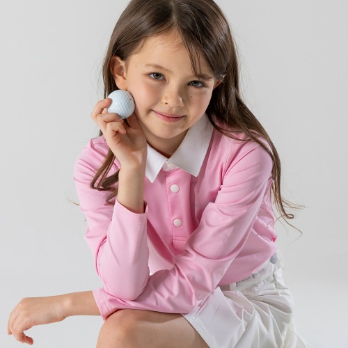 [1次リーダー]Kids/Junior golf 長袖 配色 カラー ベーシック 長袖 Tシャツ (ピンク) - 春秋