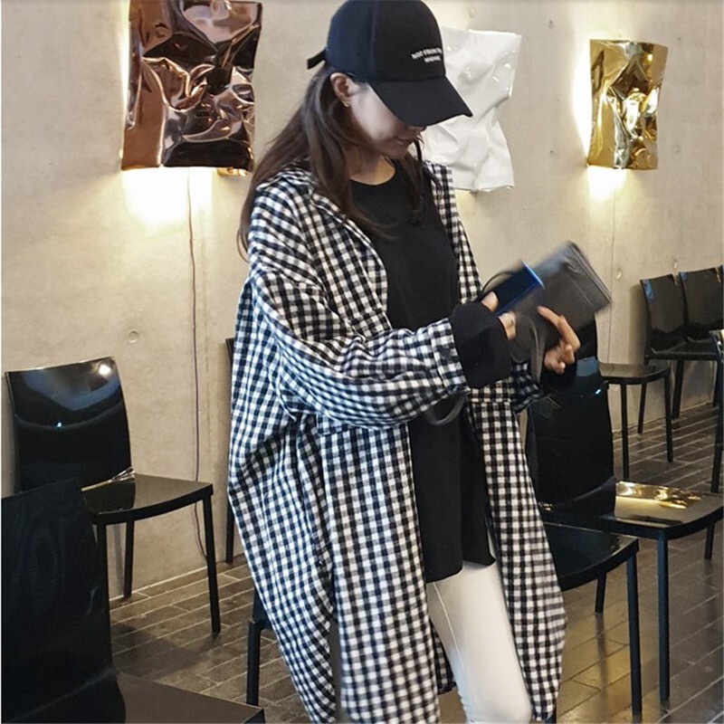 モノトーン ギンガムチェック オーバーサイズシャツ レディース トップス ロング 丈長め 長袖 襟付き 角襟 ストレート 前開き 綿 コットン 大人可愛い きれいめ シンプル 上品 おしゃれ