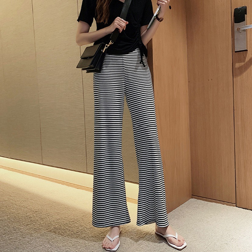 ワイドパンツ ボーダー ストレート ストライプ ハイウエスト カジュアルパンツ 人気top