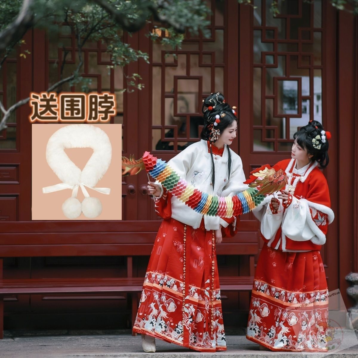 漢服女中国風タンカラー3点セット腰にダウン冬の年始服