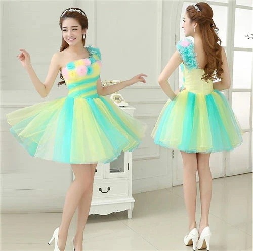 2色入荷 シングル肩 花柄　ミニドレス　パーティードレス ワンピース カラードレス　ショート丈　二次会 演奏会 披露宴 結婚式 発表会