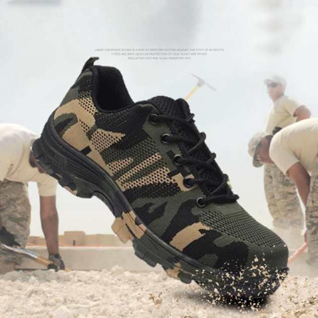 安全靴 ワークブーツ メンズ ブーツ スニーカー 迷彩柄 通気性 踏み抜き防止 滑りにくい 作業靴 作業用 カジュアル 足保護 アウトドア おしゃれ