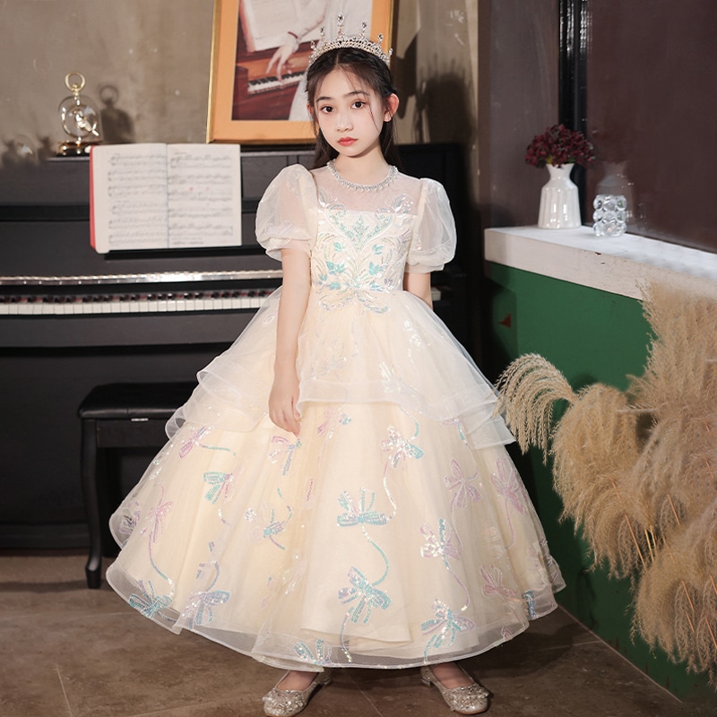 女の子ドレススカートプリンセスドレス子供誕生日結婚式パフォーマンス衣装シニアフラワーピーガールアーム
