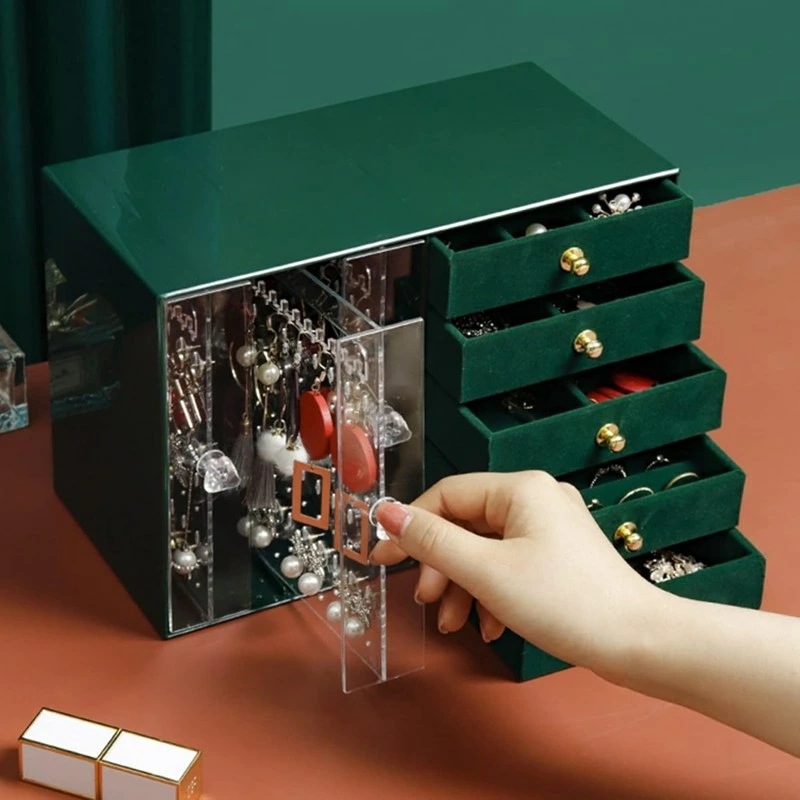 ジュエリーボックス ジュエリーケース 大容量 引き出し 5段 ピアスホルダー ピアス ネックレス 指輪置き リング 宝石箱 小物入れ アクセサリーケース 防塵 プレゼント おしゃれ