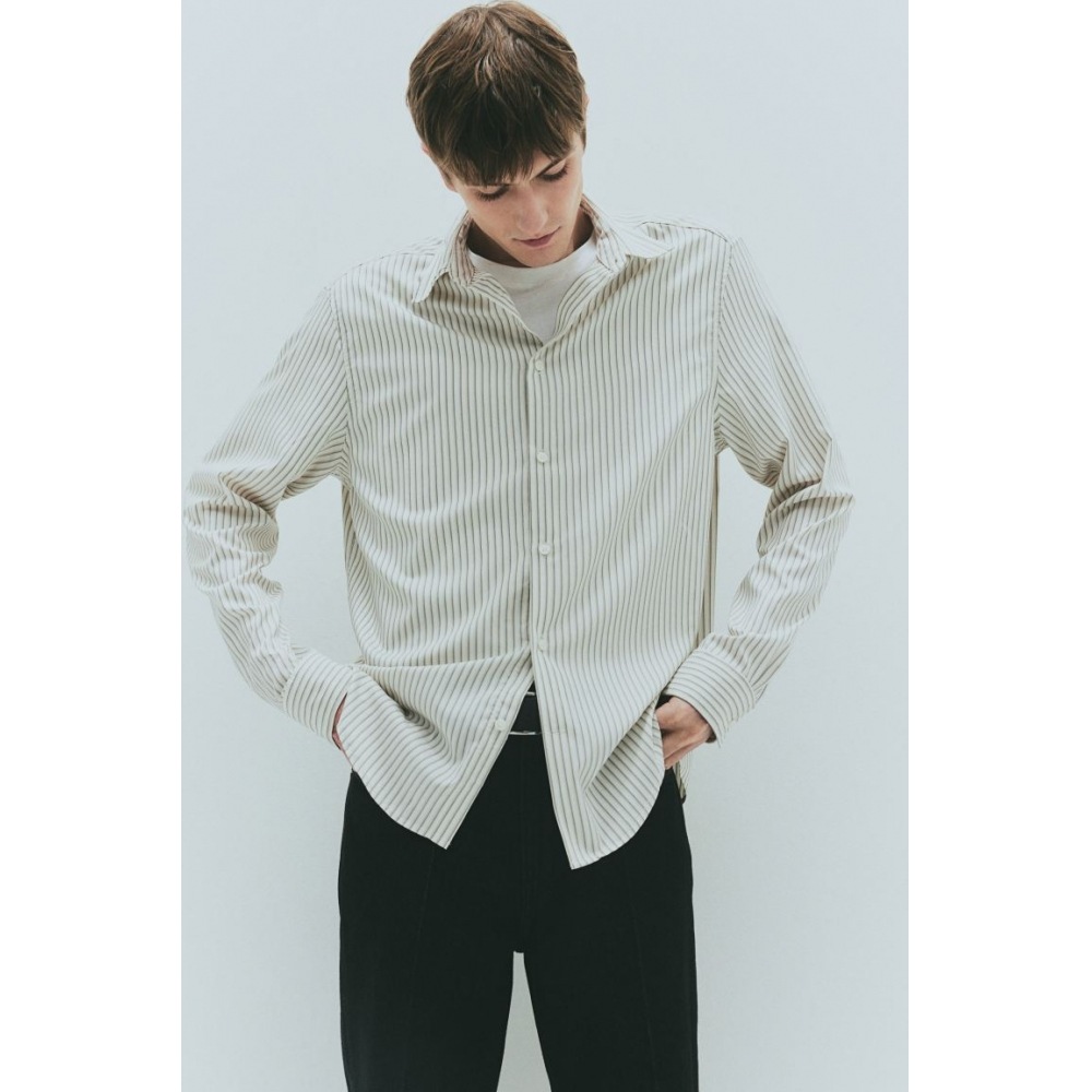 H&M レギュラーフィットシャツライトベージュ/ストライプ