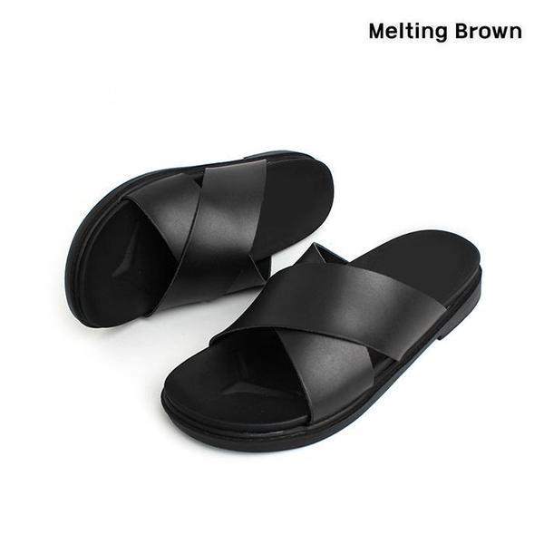 男性フォーマルデイリー牛革Xストラップスリッパ