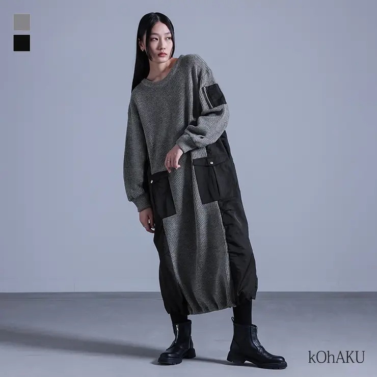 kOhAKU布帛切替ニットワンピース