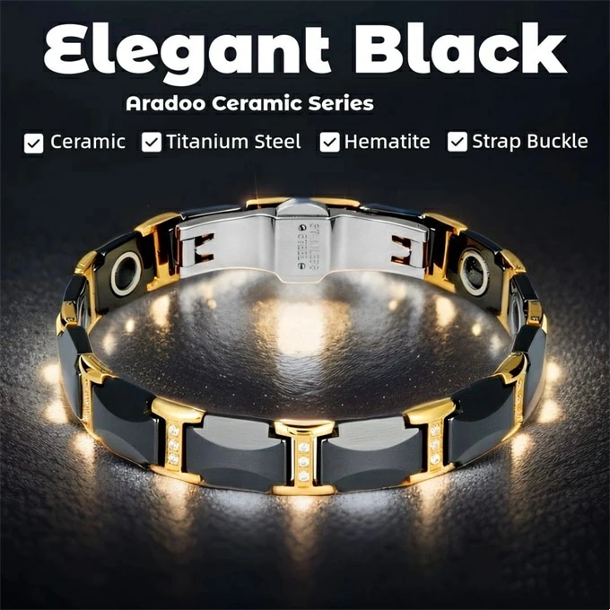 セラミックとスチールのヘマタイトブレスレット,痩身,磁気療法用ストラップ,バックル付き エネルギーマグネット付き ストレス解消 痩身 ボディエネルギーヨガ減量疲労緩和療法瞑想 癒しの石