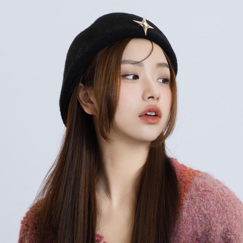 秋服 レディース ファッション オシャレ アイテム カワイイ シンプル 大人カワイイ 韓国スタイル ウール 黒 ベレー帽 帽子 画家帽子