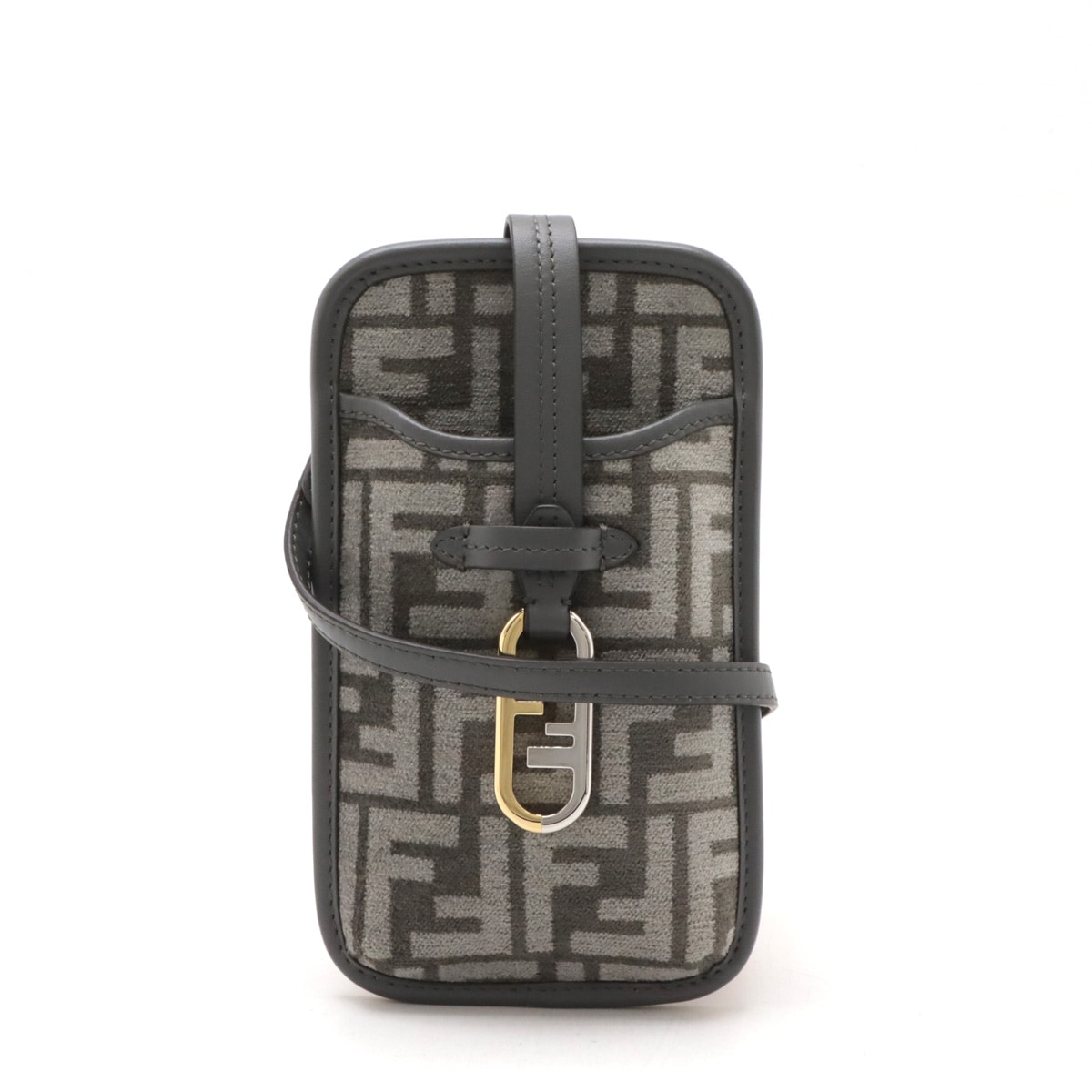 ズッカ柄 フォンポーチ オーロック スマートフォンケース ショルダーバッグ ポシェット ビスコース レザー グレー 7AS13