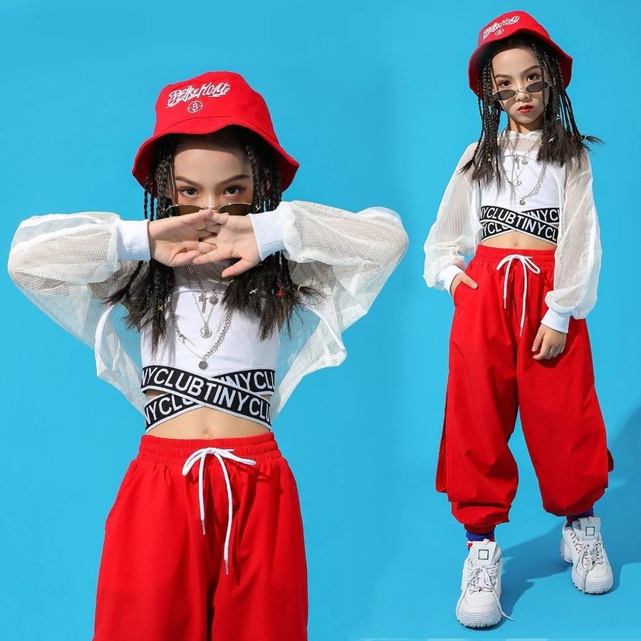 キッズ ダンス 衣装 ヒップホップ セットアップ ジュニア 女の子 韓国 子供服 パーカー パンツ ロング ベスト へそ出し メッシュ タンクトップ おしゃれ 白 赤