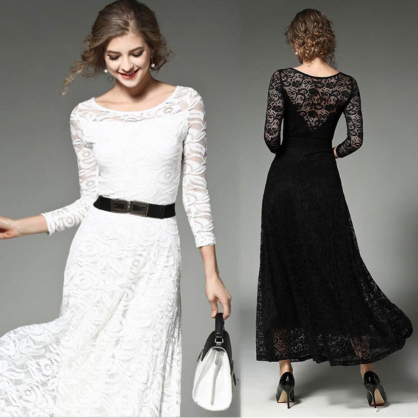 ロングドレス レディース 白 M L ベルト付 七分袖 マキシワンピース MD-S80486 総レース シースルー マキシドレス 花柄 パーティードレス 8,519円