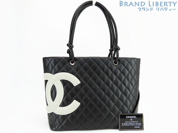 美品シャネルカンボンラインラージトートバッグショルダーバッグブラックホワイトカーフレザーA25169