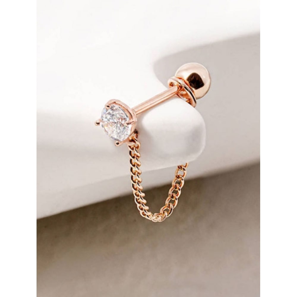 ミニマルピアス 14K チェーンリンクキュービックピアス