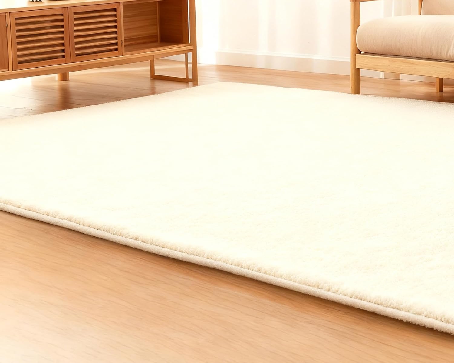 滑り止め付き極厚30mm約2畳モコモコ無地洗えるふわふわ床保護カーペット ベージュ185×185cm