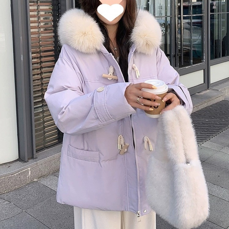 トグルボタン ダウン 綿入れ ジャケット 女性用 冬季 2025年 新作 韓国風 上着 毛皮襟 厚手 パン 上着 アウター 大きいサイズ