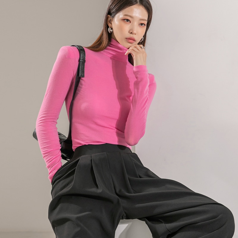 E2817 ハイネック ショルダーパッド トップ