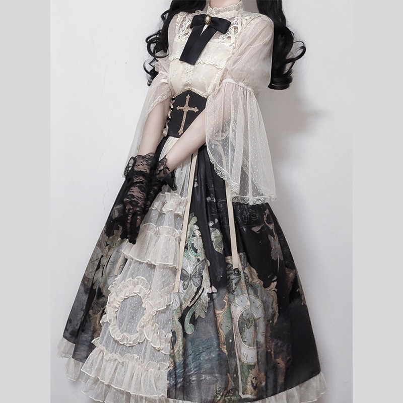 ロリータ ファッション スカート 長袖ブラウス コスチューム 宮廷 コスプレクラシカルロリータワンピース cla 油絵