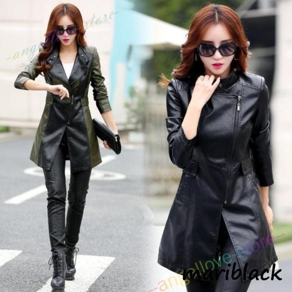 レザージャケット レザーコート 革ジャン レディース ライダースジャケット ミディアム丈 秋冬 ブラック