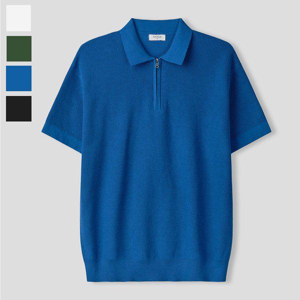 メンズルーズハッチカラーネック半袖ニットTシャツ GN-KNH-Q017-ブルー