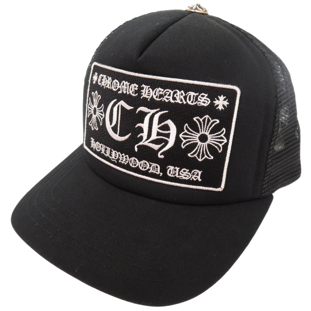 美品 トラッカーキャップ CHパッチクロスボール付メッシュキャップ 帽子 コットン ブラック 0093【中古】 メンズ