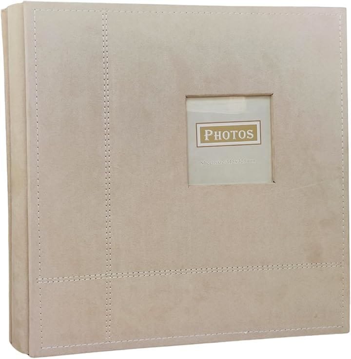 アルバム 貼るタイプ 大容量 写真 フォトアルバム 正方形 大きめ 粘着式 おしゃれ 合皮 レザー 無地 シンプル 窓付き 収納 長期保存(ベージュ)