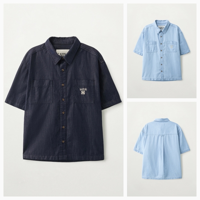 【SATUR】 26SS LIGHT WEIGHT DENIM POCKET HALF SHIRT : 2COLORS