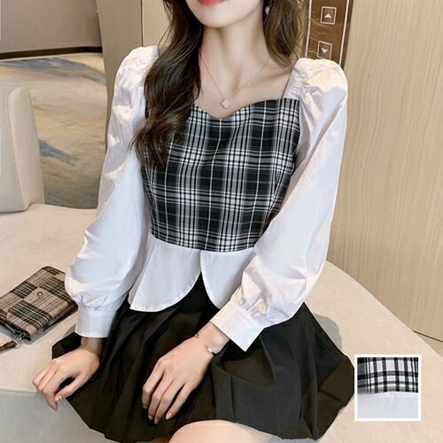 ブラウス シャツ 韓国 ファッション レディース 春 秋 冬 カジュアル コーデ シンプル 定番 セレカジ 20代 30代 40代 2025大きいサイズ ビスチェ風 切り替え デコルテ見せ ペプ