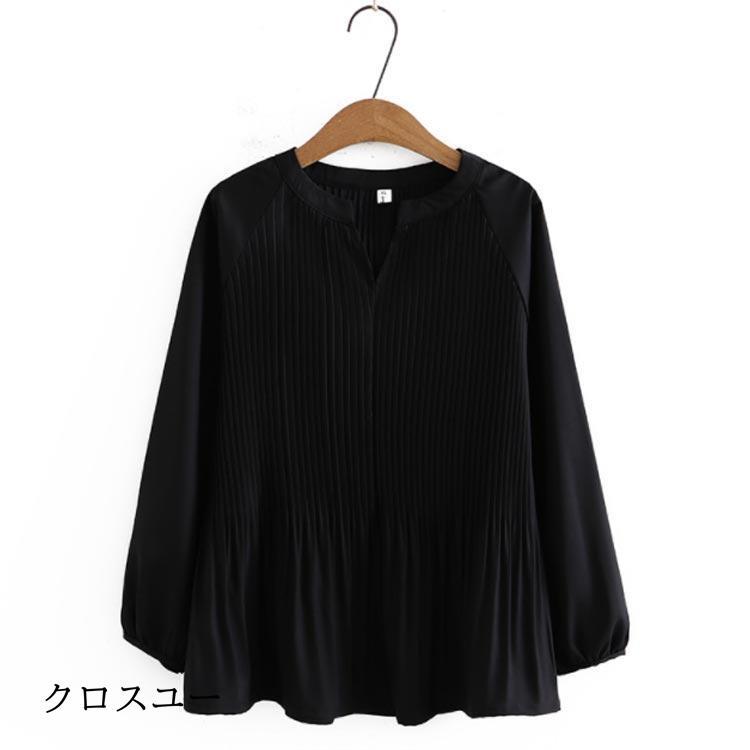 上品 長袖ブラウス きれいめ ママ フレア プリーツブラウス 華やか レディース シャツ 消しプリーツ 体型カバー トップス 春 秋 服 3