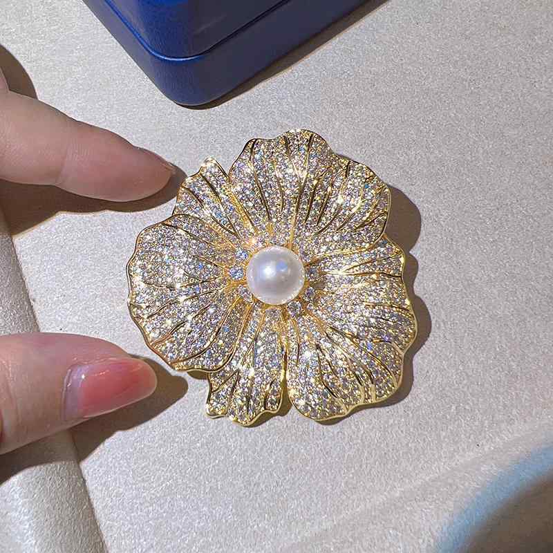 DIY アクセサリー ブローチ パーツ パール無し 空ホルダー 半完成 メンズ レディース カップル ギフト ハイエンド 蓮葉 厚手 金 メッキ ラインストーン パール ホルダー