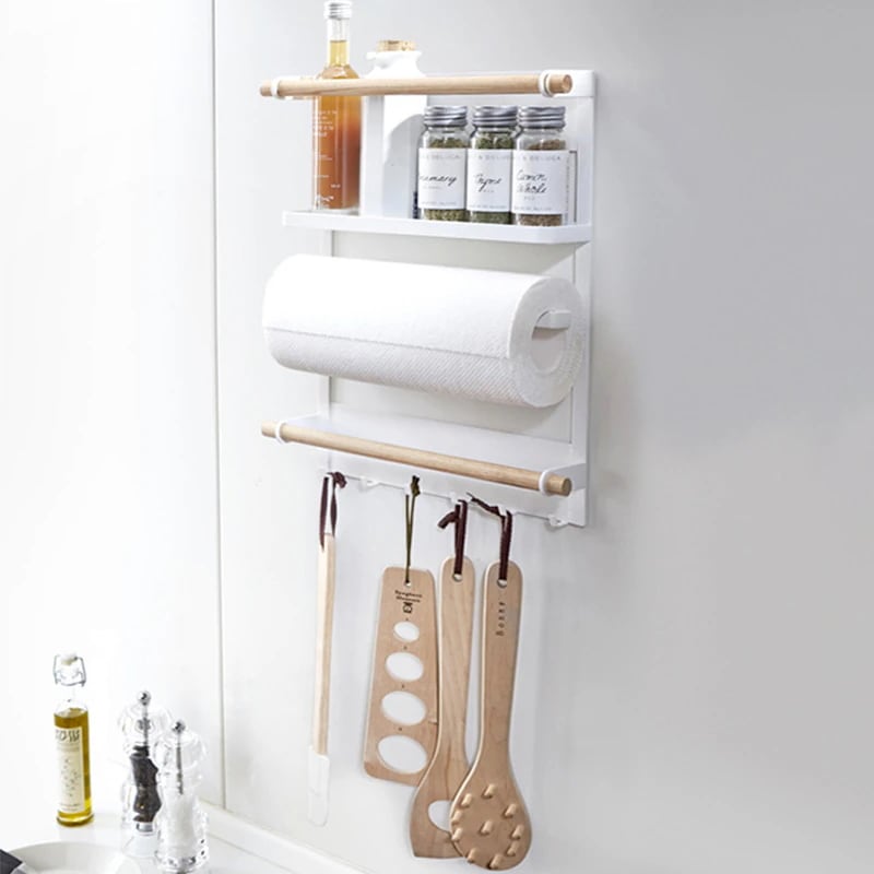 マグネット冷蔵庫サイドラックホワイトブラックキッチンペーパーラップホルダー調味料フック台所壁掛け小物
