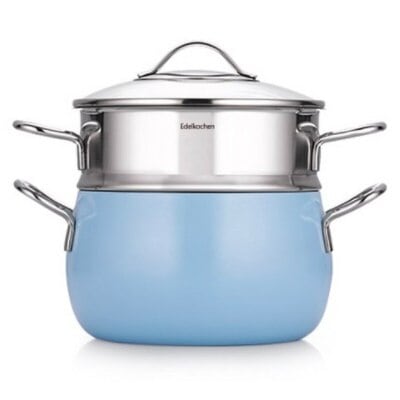 エーデルコチェンIH 丸3重 カラー蒸し鍋 バレー型(ライトブルー)