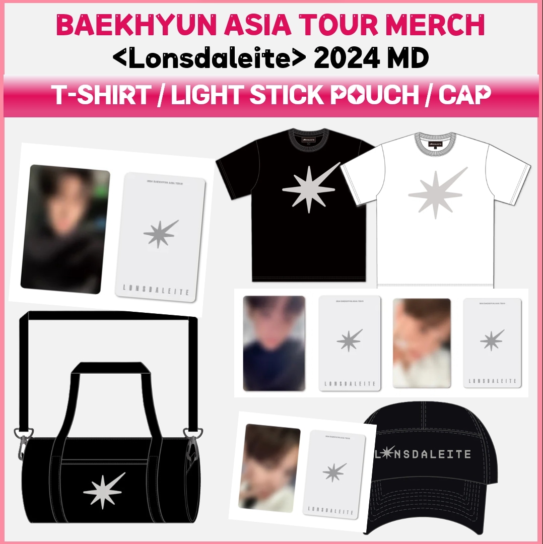 BAEKHYUN ASIA TOUR MERCH Lonsdaleite 2024 MD T-SHIRT / LIGHT STICK POUCH / CAP