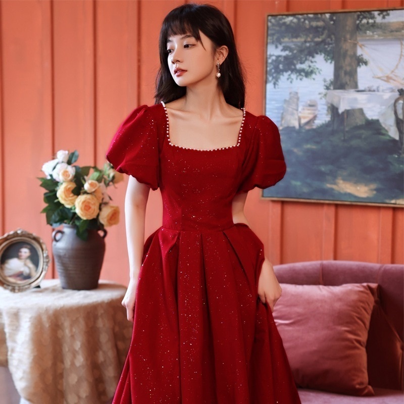 プラスサイズのトーストドレス花嫁レッドウェディング小柄な気質逃亡者プリンセスドレス婚約プラスサイズ宴会イブニングドレス 7,021円