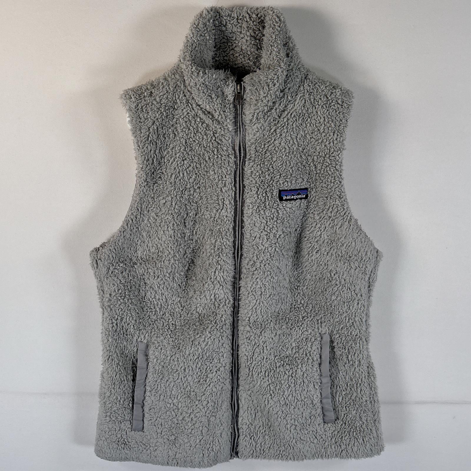 古着 フリースベスト ワンポイントロゴ フルジップ ボア サイドポケット M グレー レディース