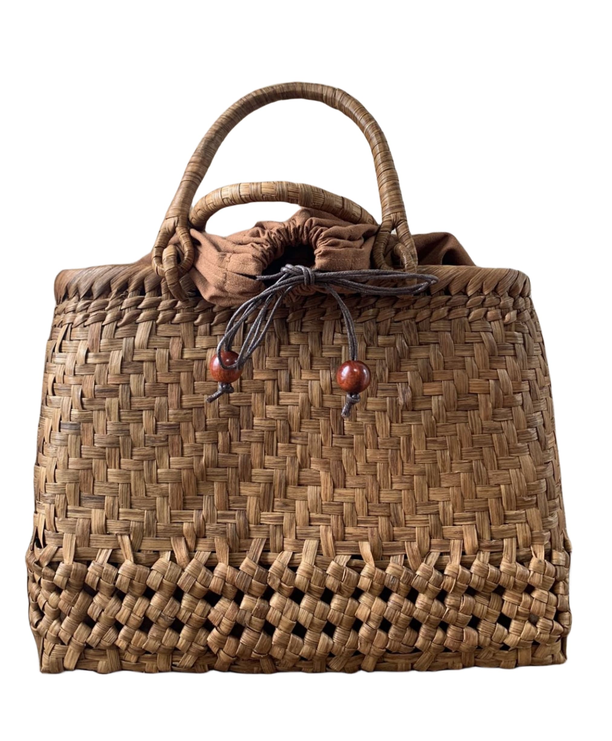 山葡萄 山葡萄かごバッグ 手作り 籠バッグ 網代編み石畳編み 内布あり (約)幅34本体高さ27マチ13cm