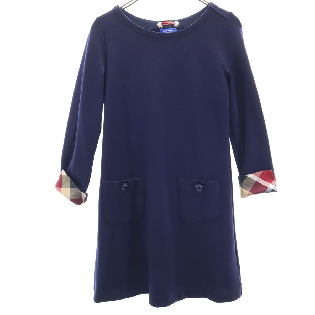 日本製 長袖 ワンピース 38 ネイビー 三陽商会 レディース 古着