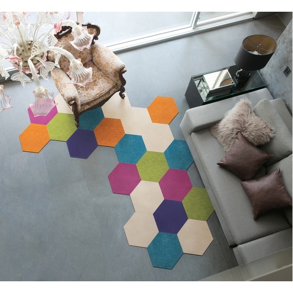 ホームタイルカーペット (R-5001 43cm×50cm アイボリー 4枚入) 日本製 防滑 防音 防炎 防ダニ スミノエ 『ロッカク』