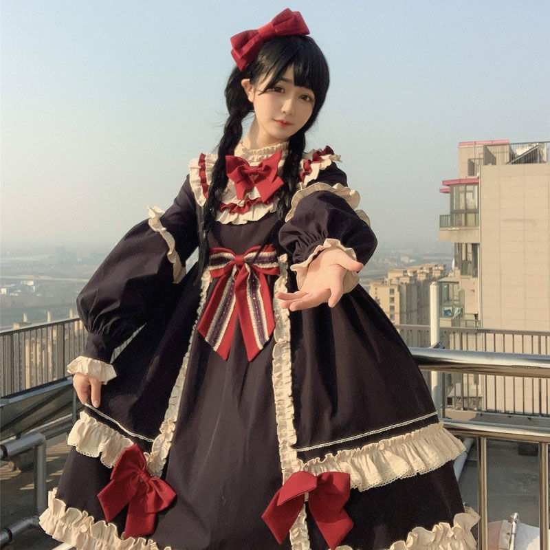 ロリータゴスロリメイド服洋装コスプレ 二次元 ロリータ ドレス スカート白雪姫 少女長袖op かわいい ワンピース コスプレ ワンピース ロリータワンピース