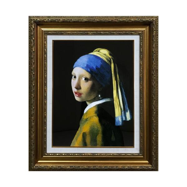 名画 額入り ヨハネス・フェルメール 油絵風 アートパネル F6号 立体加工 アンティーク額装 壁掛け インテリア 高級 真珠の耳飾りの少女 495x590mm