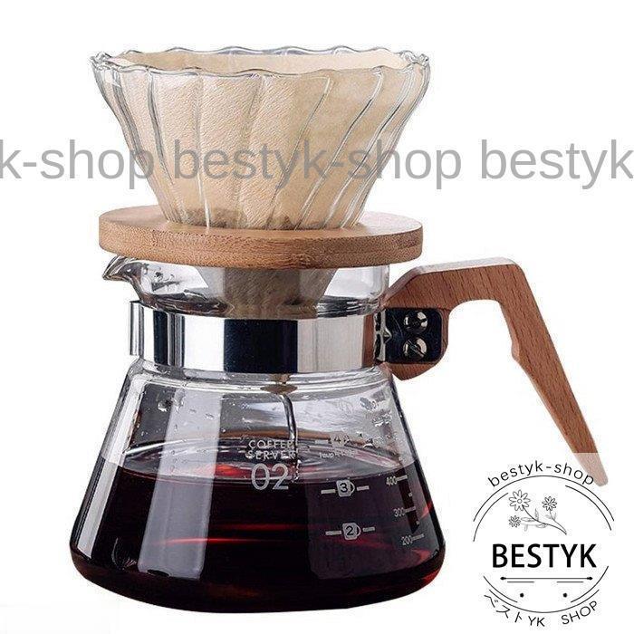 耐熱ガラス コーヒーサーバー ドリッパー セット ペーパードリップ ポット 耐熱 木製ハンドル 木製フタ アイスコーヒー ドリップ 4,798円