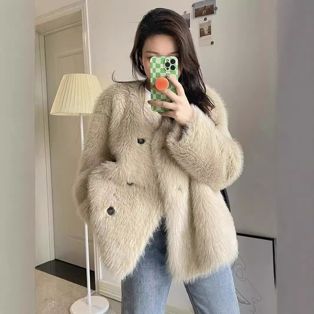 トスカーナの環境に優しいファーファーコートストリート女性向けワンピースイミテーションフォックスファーファートップ