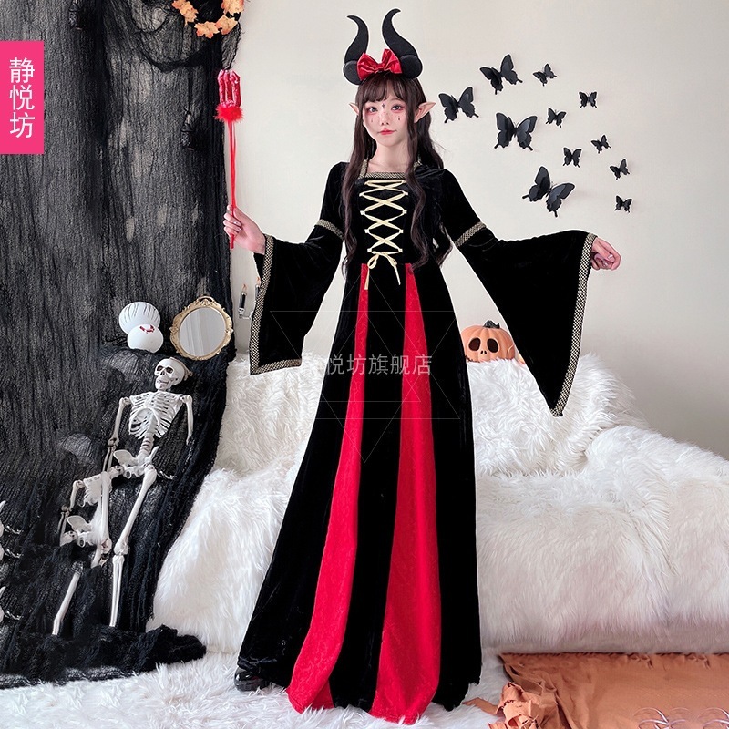 ハロウィンコスチューム ヨーロッパ風 レトロ 中世風 コスチューム 女王 プリンセス 魔女 ゾンビ ステージコスチューム 宮殿 ロングスカート