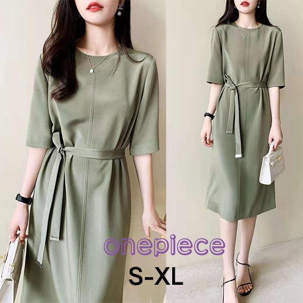 ワンピース レディース 半袖 夏 きれいめ 膝丈 ワンピース 春 半袖ワンピース 無地 ひざ丈スカート オシャレ 韓国風 大人 結婚式ドレス ゆったり シンプル