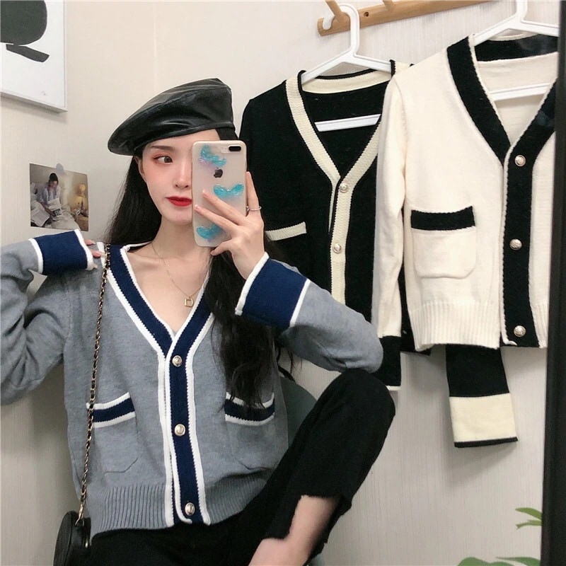 トップス ニットソー セーター カーディガン ショート丈 ミディアム丈 半端丈 長袖 萌袖 Vネック ストレート 前開き ボタン ニット かわいい 大人可愛い きれいめ シンプル カジュアル 大人