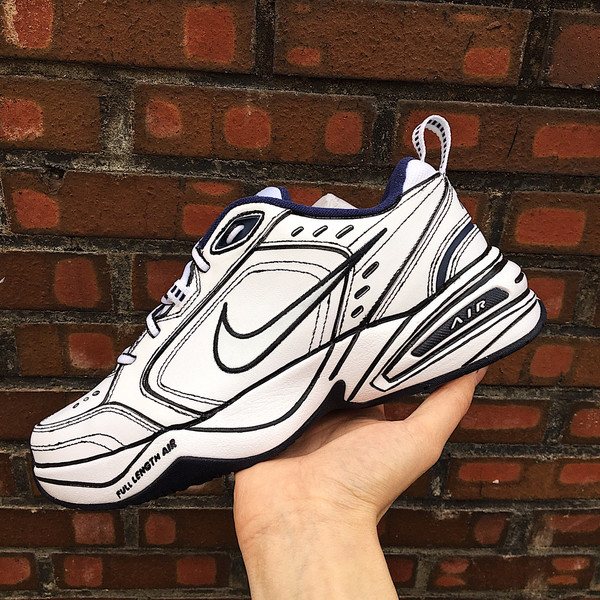 NIKE Air Monarch White 2D カスタム男女兼用シューズ
