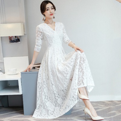 ワンピース Aラインドレス ロング ロング丈 マキシ マキシ丈 袖あり 長袖 Vネック Aライン プリーツ レース 大人可愛い きれいめ おしゃれ お洒落 ガーリー 主役級 存在感 フォーマル