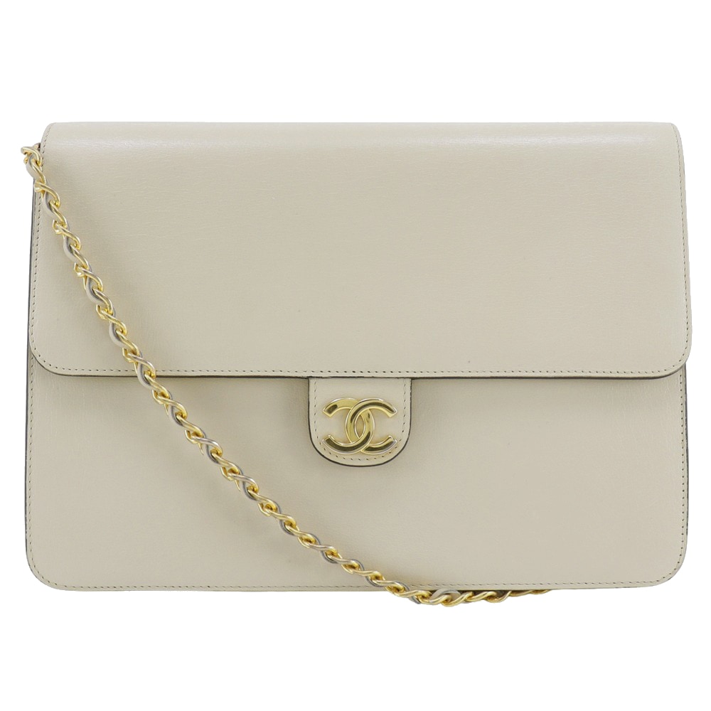 チェーンショルダー ココマーク ビンテージ ショルダーバッグ カーフ オフホワイト レディース 中古品