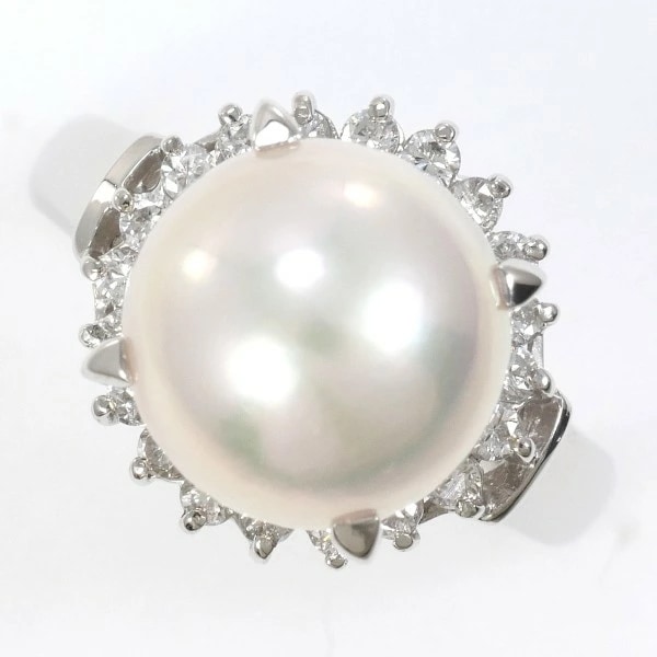 PT900 プラチナ リング 8号 パール(真珠) 約9mm ダイヤ 0.30 ジュエリー 中古